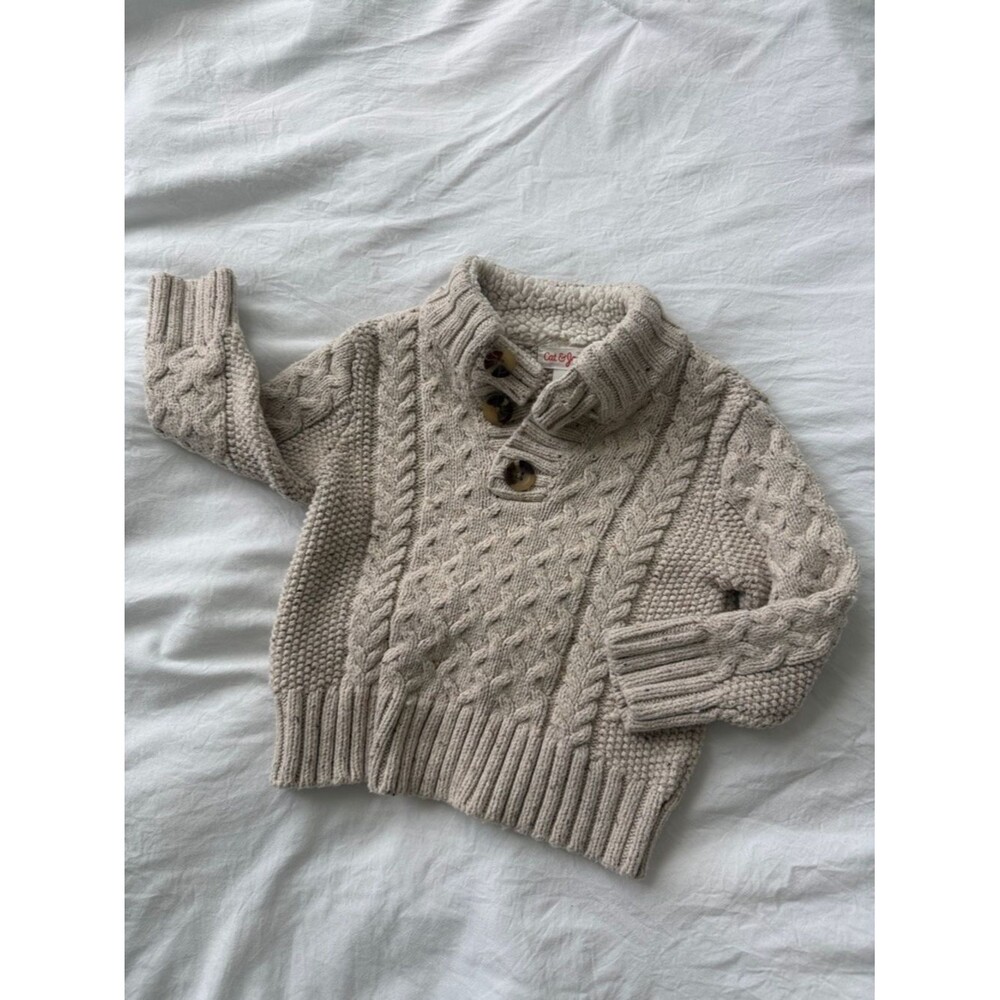 Cream Cable Knit Mock Neck Sweater with Buttons| 18 Months fall winter baby